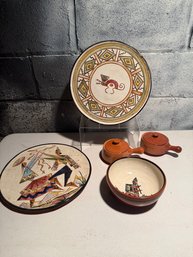 Vintage Mexican Ceramic Dish, Peruvian Platter/bowl And Terracotta Clay Pot