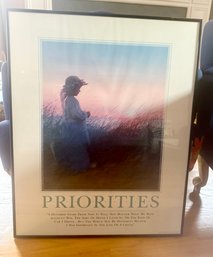 Framed Print With 'Priorities' Quote And A Young Girl Scene