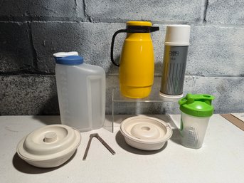 Kitchen Items: Vintage Lidded Collapsable Tupperware Bowls, Crown Corning Thermique, Thermos, & More