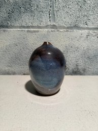 Signed Small, Teardrop-shaped Ceramic Glazed Vase