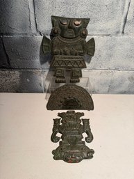 Peruvian Copper Or Bronze Wall Plaques Depicting Inca Or Pre-Columbian Motifs