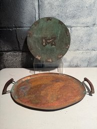 Roycroft Hammered Copper Two-handled Oval Tray & Peruvian Copper/silver Plate In The Style Of Graziella Laffi