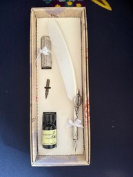 Modern Italian Feather Quill Dip Pen And Ink Set.