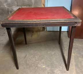 Vintage Red Leather Top Folding Card Table