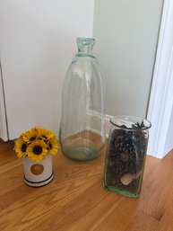 Clear Decorative Vases And Faux Sunflowers