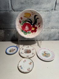 Vintage Ironstone Ware Large Floral Hand-painted Ceramic BowL, German Plates With The Alphabet And More