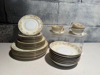 Vintage Noritake Porcelain Dinnerware Set With Floral Pattern And Gold Trim