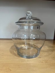 Vintage Clear Glass Apothecary Jar With A Coiled Finial Lid