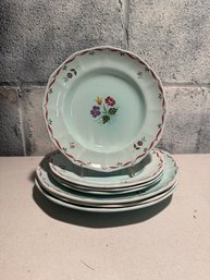 Adams China Allegro Pattern Ironstone Plates With Floral Decoration