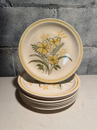 Vintage Hearthside Garden Festival Stoneware Plates With Yellow Floral Design