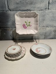 Vieille Rose French Platter, Tienshen Made In China Bowls, & Bridal Rose Made In Austria Small Plates