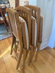 A Pair Of Stakmore Wooden Folding Chairs With Upholstered Seats