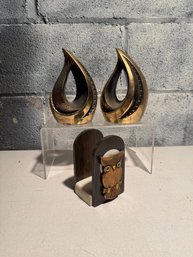 Vintage Teardrop Bookends The Flame By Ben Seibel For Jenfredware In The 1950s & Owl Bookend