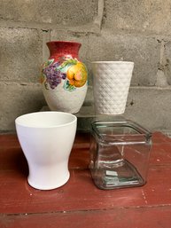 Orchid Vases, Glass Box Vase And Leoncini Italian Art Pottery Vase