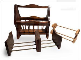 Wood Magazine Rack, And 2 Tabletop Book Rack