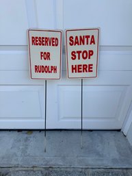 Christmas Parking Metal Signs: Santa And Rudolph Parking