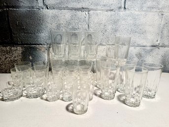 Collection Of Vintage Ribbed And Faceted Glass Tumblers.