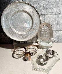 Aluminum Lazy Susan, Trays, Stainless Steel Creamer/sugar, Glass Cups With Silver Rims, Lierre Limoges Gravy