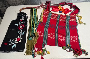 Handcrafted Chuspa Shoulder Bag, Vintage Mexican Felt Vest, Traditional Navajo Sash Belt, A Sis'ich