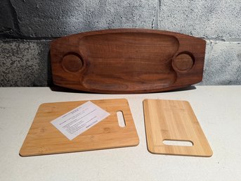 2 Bamboo Cutting Boards & Gladmark Vintage Teak Dividing Tray