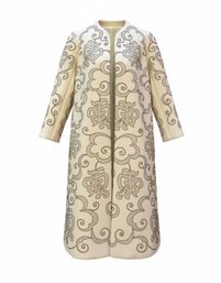 1960s Jean Lutece Style Ivory Silk Jacket With Metallic Embroidery (S/M)