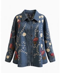 Denim And Co Size 1X Floral Embroidered Jean Jacket
