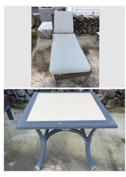 Hampton Bay Aluminum And Tile Top Outdoor Patio Cocktail Table And Lounge Chair