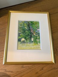 Signed Elisa Khachian Watercolor American Flag And Seating