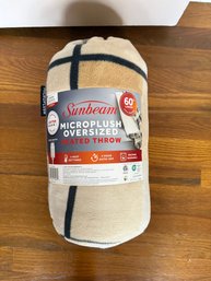 Sunbeam Microplush Sherpa Heated Blanket Black/White/tan Plaid 60x80