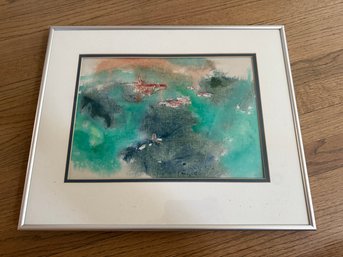 Framed Signed Watercolor Painting,  A Landscape/cityscape In An Abstract Or Impressionistic Style