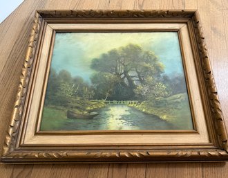 Unsigned Painting Of Boat In A River