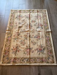 Vintage French Needlepoint Rug With A Floral Design.