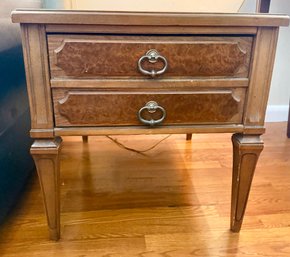 A Mid-century Modern Burl Wood Veneer Two-drawer End Table
