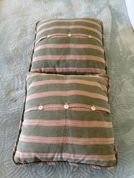 2 Green Striped Pillows, Good Condition