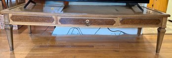 A Mid-century Peters-Revington Coffee Table With Burled Wood And A Central Drawer