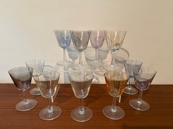 Vintage Colored Glass Cordial Glasses Made In France.