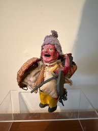 Handmade Folk Art Doll, Likely An Ekeko Figure, With Painted Face And Accessories