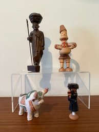 Hand-carved Wooden Figurines From Russia, Asian Hand-carved Wooden Figure, Hasidic Rabbi, & Torito De Pucar