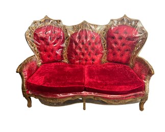 Classic Hollywood Regency Red Velvet Love Seat