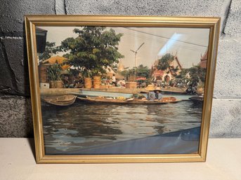 Framed Photograph Of A Thai Floating Market Scene #3