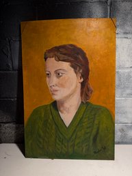 Painting In Of Lady In A Green Sweater By Harry M Mahan