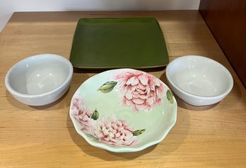 Servers (platter And Bowl) And Two Bowls: Sage Peony, Carr China, And Sterling China Company