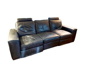Maurice Villency Modern, Black Leather Three-seat Sectional Sofa With 2 Recliners