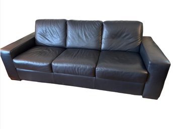 Maurice Villency Modern, Black Leather Three-Seat Sectional Sofa Bed
