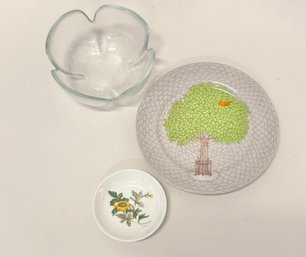 Wedgwood Plate, Shafford Town House Plate, And Glass Flower Bowl