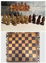 2 Incomplete Asian Chess Figures: Wood/Bone/resin And Board