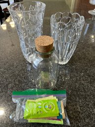 Vintage Crystal Vase With A Heart Pattern, Crystal Vase With A Frosted Maple Leaf Design And More