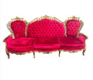 Classic Hollywood Regency Red Velvet Conversation Couch