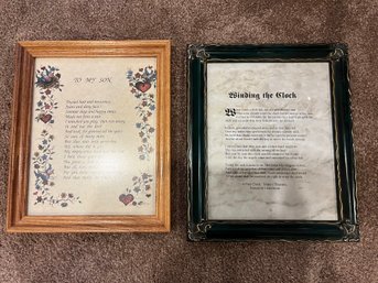 Two Inspirational Framed Prints: To My Son, And Winding The Clock