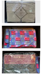 100% Wool Ralph Lauren Blanket (Twin Bed Size), Fleece Throw / Blanket & Set Of Queen Sheets New, Cream Color